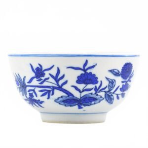 Chinese Porcelain Food Bowl Dish Blue White Flower Scroll Print Late Period 20C