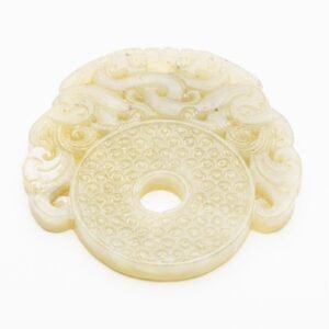 Chinese Jade Bi Pi Disk White Reticulated Auspicious Object Ritual Circle 20C