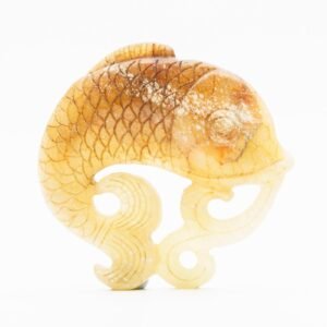 Chinese Jade Russet White Fish Leaping Carp Pendant Canton Carved Figurine 20C