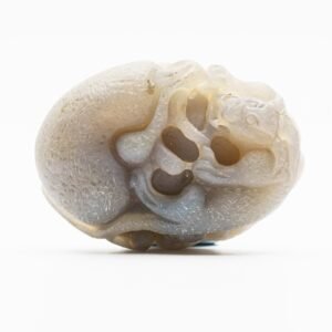 Chinese Agate Quartz Pale Grey Chilong Figurine Canton Double Gourd Carved 20C