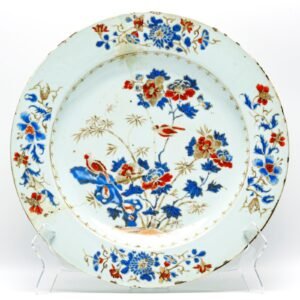 Chinese Charger Kangxi Imari Gilt Porcelain Birds Bamboo Gilt Qing Period 18C