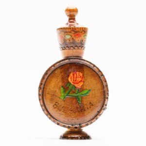 Bulgarian Snuff Bottle Wood Painted Carved Folklore Traditional Stopper Flower