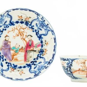 Chinese Qianlong Porcelain Cup Saucer Mandarin Famille Rose Blue Gilt Qing 18C