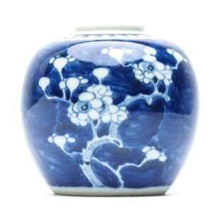 Chinese Porcelain Ginger Jar Blue White Prunus Flower Hawthorn Qing Marked 19C