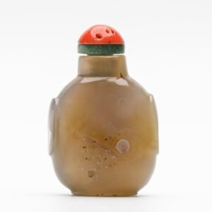 Chinese Snuff Bottle Agate Red Coral Stopper Beast Mask Handles Qing 19th C