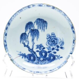 Chinese Porcelain Saucer Blue White Peony Tree Marriage Symbol Qianlong Qing 18C