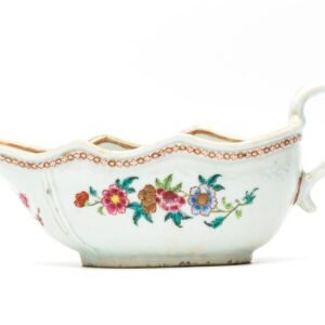Chinese Qianlong Porcelain Sauce Boat Famille Rose Gilt European Birds Qing 18C
