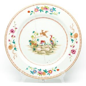 Chinese Qianlong Porcelain Charger Famille Rose Gilt European Aqua Bird Qing 18C