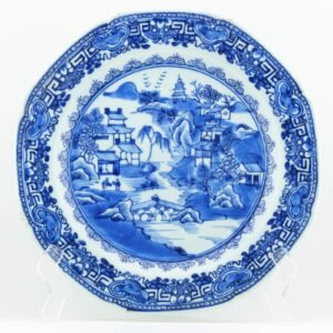 Chinese Porcelain Plate Blue White Landscape Qing Export Qianlong Period 18th C