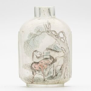 Chinese Snuff Bottle Mu Horses Peking Glass Translucent Huangshan Mountains 20C