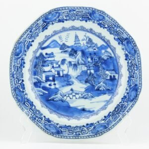 Chinese Porcelain Plate Blue White Landscape Qing Export Qianlong Period 18th C
