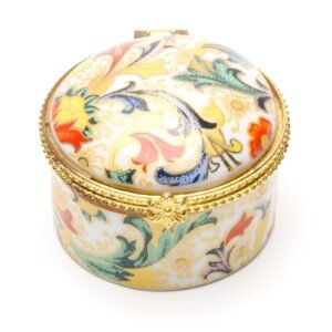 English Staffordshire Trinket Box Porcelain Regency Style Flower Gilt Late 20C