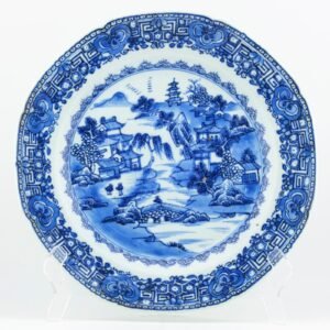 Chinese Porcelain Plate Blue White Landscape Qing Export Qianlong Period 18th C