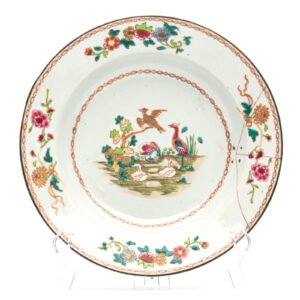 Chinese Qianlong Porcelain Plate Famille Rose Gilt European Aqua Birds Qing 18C