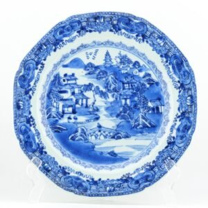 Chinese Porcelain Plate Blue White Landscape Qing Export Qianlong Period 18th C