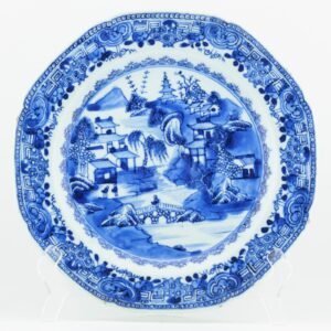 Chinese Porcelain Plate Blue White Landscape Qing Export Qianlong Period 18th C