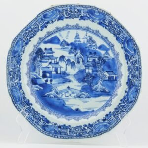 Chinese Porcelain Plate Blue White Landscape Qing Export Qianlong Period 18th C
