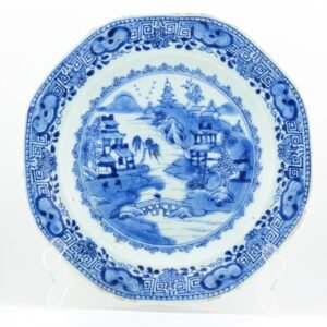 Chinese Porcelain Plate Blue White Landscape Qing Export Qianlong Period 18th C