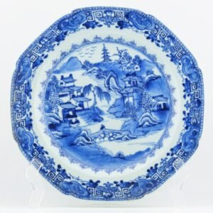 Chinese Porcelain Plate Blue White Landscape Qing Export Qianlong Period 18th C