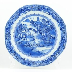 Chinese Porcelain Plate Blue White Landscape Qing Export Qianlong Period 18th C