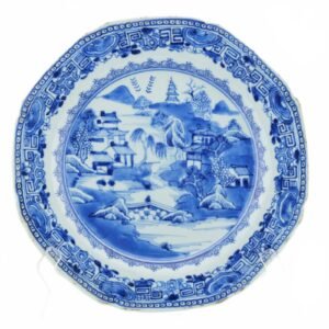 Chinese Porcelain Plate Blue White Landscape Qing Export Qianlong Period 18th C