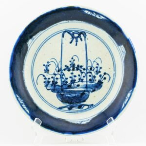 Chinese Export Porcelain Plate Blue White Canton Flower Baskit Scene 20th C.