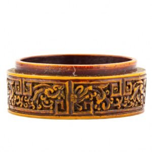 Chinese Carved Resin Box Archaic Brown Rounded Base Scrolls Late 20th Century