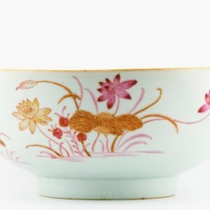 Chinese Qianlong Porcelain Lotus Bowl Puce Famille Rose Gilt Qing Dynasty 18C