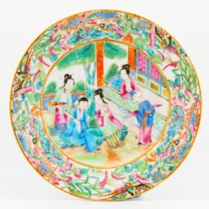 Chinese Porcelain Saucer Gilt Canton Mandarin Famille Rose Qing Tongzhi 19th C