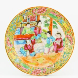 Chinese Porcelain Saucer Gilt Canton Mandarin Famille Rose Qing Tongzhi 19th C