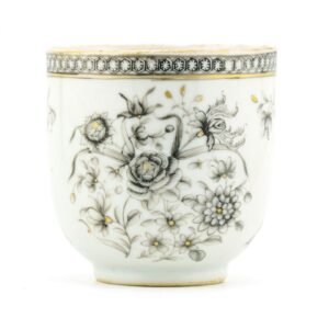Chinese Qianlong Grisaille Porcelain Gilt Cup Flower Bouquet Export Qing 18th C