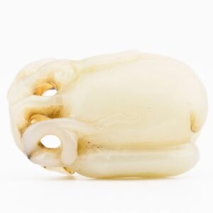 Chinese Jade Russet White Carved Fruit Fungus Lingzhi Qing Republic 20th C