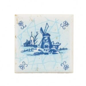 Dutch Delftware Tile Miniature Blue White Porcelain Cobalt Netherland 20th C
