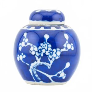 Chinese Porcelain Ginger Jar Cover Blue White Prunus Tree Qing Mark Late 20th C