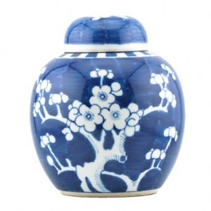 Chinese Porcelain Ginger Jar Cover Blue White Prunus Qing Mark Republic 20th C