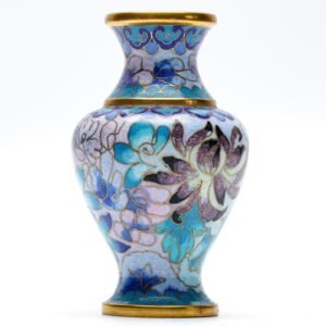 Chinese Cloisonne Vase Gilt Export Famille Noir Enamel Peony Flower Late 20C