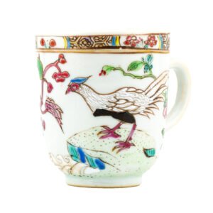 Chinese Porcelain Cup Handle Yongzheng Bird Famille Rose Gilt Peony Qing 18th C