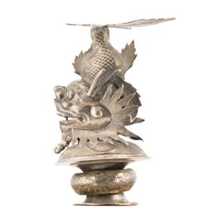 Chinese Solid Silver Finial Top Canton Sea Monster Qing Late 19th C