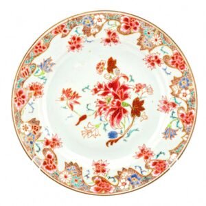 Chinese Lotus Yongzheng Porcelain Plate Famille Rose Gilt Qing Period 18th C