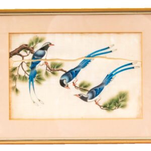Chinese Watercolor Painting Pith Paper Birds Framed Gilt Glassed Qing 19th C