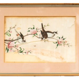 Chinese Watercolor Painting Pith Paper Birds Framed Gilt Glassed Qing 19th C