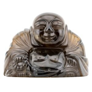 Chinese Smoky Quartz Carving of Budai Laughing Sitting Figure Qing Canton 19th C