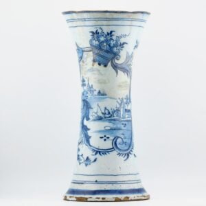 Dutch Delftware Vase Porcelain Cobalt Blue White Floral Netherland Period 18th C