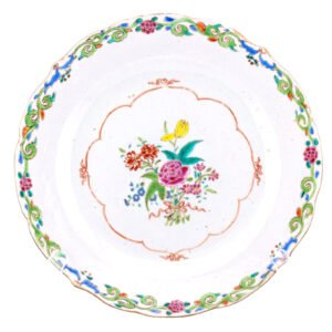 Chinese Porcelain Plate Famille Rose Gilt Flower Bouquet Qing Qianlong 18th C