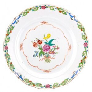 Chinese Qianlong Porcelain Plate Famille Rose Gilt Flower Bouquet Qing 18th C