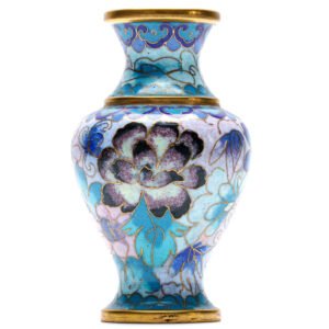 Chinese Cloisonne Vase Gilt Export Famille Noir Enamel Peony Flower Late 20C