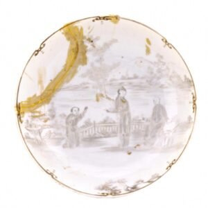 Chinese Grisaille Porcelain Saucer Mandarin Export Sepia Gilt Qing Qianlong 18th