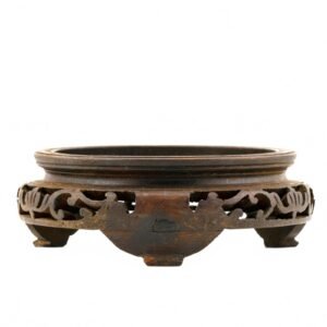 Chinese Carved Wood Stand for Vase Legged Circle Lotus Scroll Late Qing 20th C