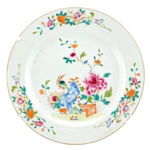 Chinese Kingfisher Qianlong Porcelain Plate Gilt Famille Rose Qing 18th Century