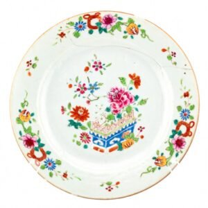 Chinese Porcelain Qianlong Plate Famille Rose Peony Gilt Qing Period 18th C.